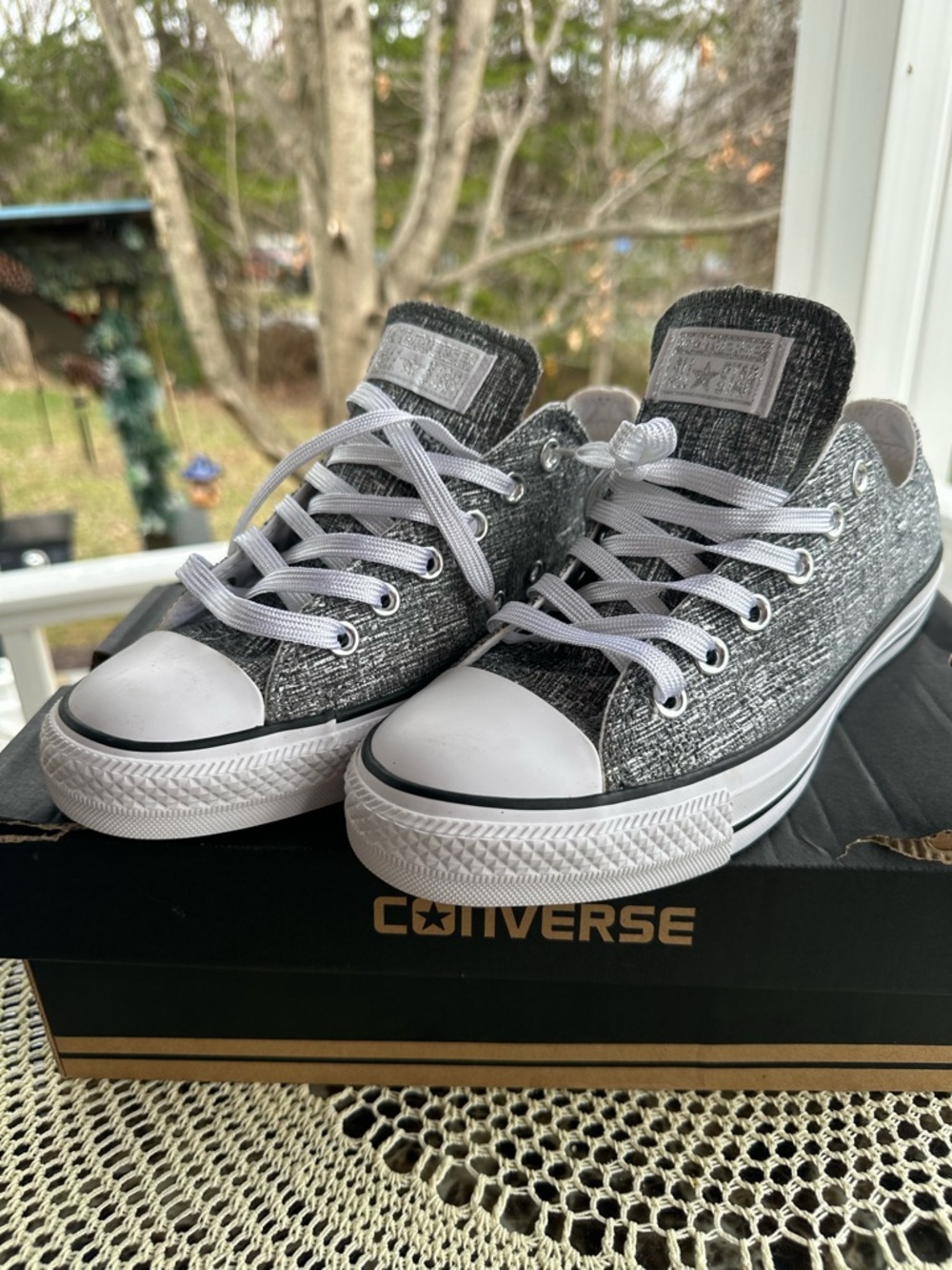Converse Low Top Sneakers in Charcoal Heather and White - Picture 3 of 10